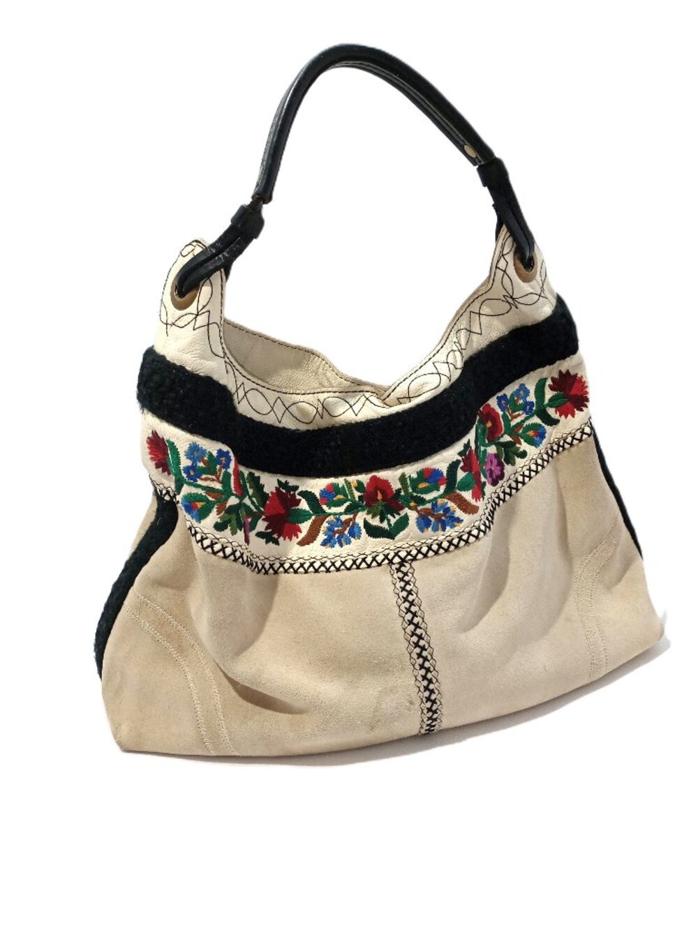 Boho Embroidered Suede Hobo Bag Floral Hippie Festival Shoulder Purse